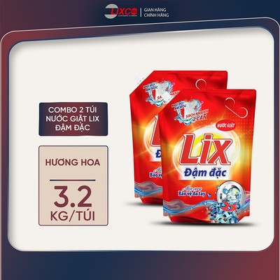 Combo 2 Túi nước giặt Lix đậm đặc hương hoa túi 3.2kg/ túi làm sạch cực nhanh vết bẩn
