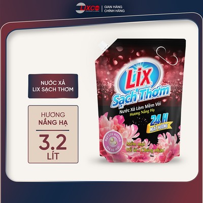 Nước xả làm mềm vải Lix sạch thơm hương nắng hạ 1,8/ 2,2L/ 3,2L - Nước xả hạt lưu hương thơm trên sợi vải - Lixco