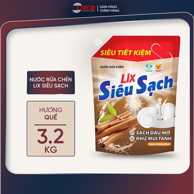 Nước rửa chén siêu sạch hương quế can 1,4kg và túi 3,2kg sạch dầu mỡ, khử mùi tanh,  Lixco - Chăm Sóc Gia Đình