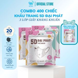     Sỉ Thùng 400 chiếc   Khẩu trang 5D Đại Phát có 3 lớp kháng khuẩn giọt bắn chống tia UV 