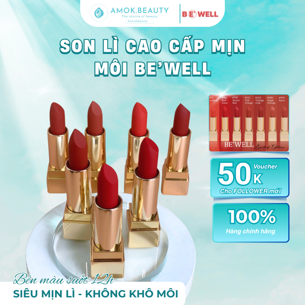 Son Thỏi Siêu Lì Be'well Mềm Mịn Như Nhung Giúp Làm Màu Lì Siêu Mịn Lâu Trôi Cao Cấp Hàn Quốc