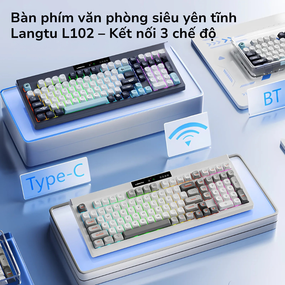 Bàn phím không dây LANGTU L102 hotswap 98 phím pin 10000mAh kết nối 3 chế đô bảo hành 12 tháng | BigBuy360 - bigbuy360.vn