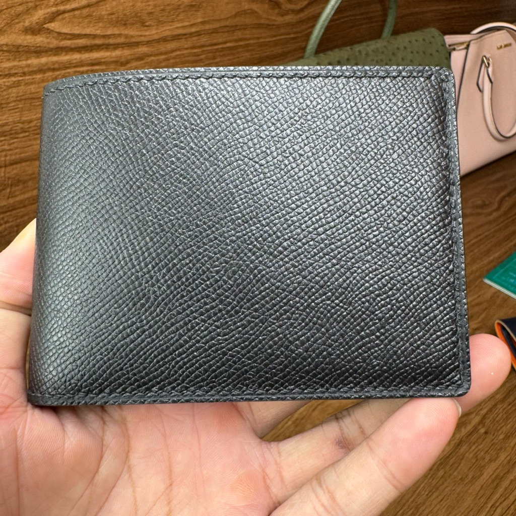 Ví da epsom đen nam 2 ngăn tiền, 6 ngăn ATM, 2 ngăn âm kích thước 8.8x11.5x2, miễn phí dập tên tiếng