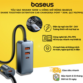 Tẩu sạc nhanh 120W mở rộng 4 Port Baseus Share Together Extention Car Charger tổng công suất sạc 120W dành cho ô tô