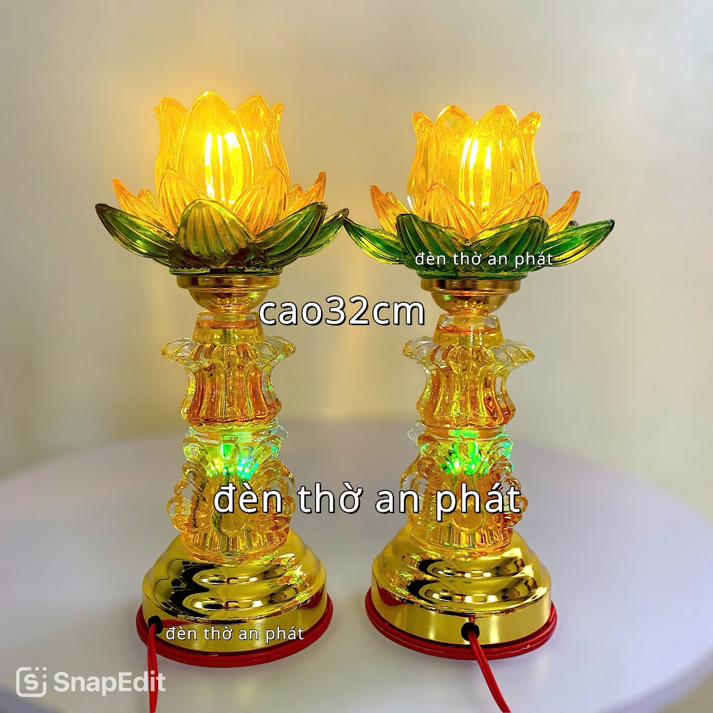 Đèn thờ thủy tinh pha lê hoa sen thân sáng đổi màu cao cấp,hàng chuẩn đẹp dầy dặn