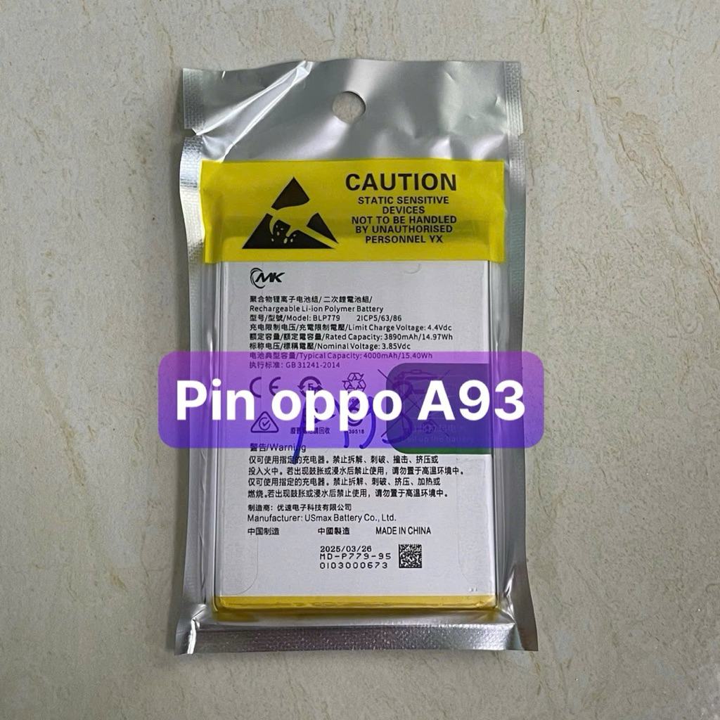 pin oppo A93 model BLP779  bảo hành 6 tháng
