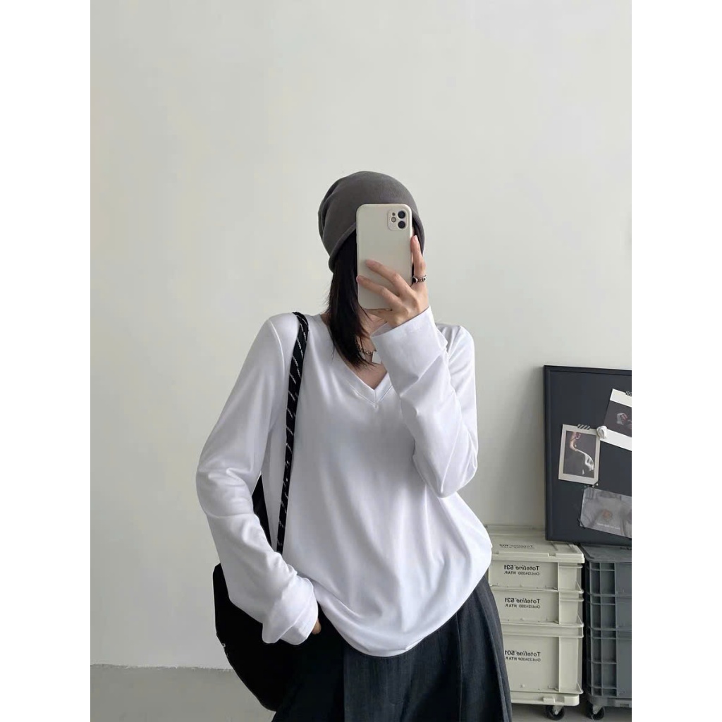 ÁO THUN TAY DÀI CỔ TIM TRƠN FORM RỘNG DỄ PHỐI ĐỒ CHẤT VẢI CO GIÃN ĐẸP OVESIZE<72KG | BigBuy360 - bigbuy360.vn