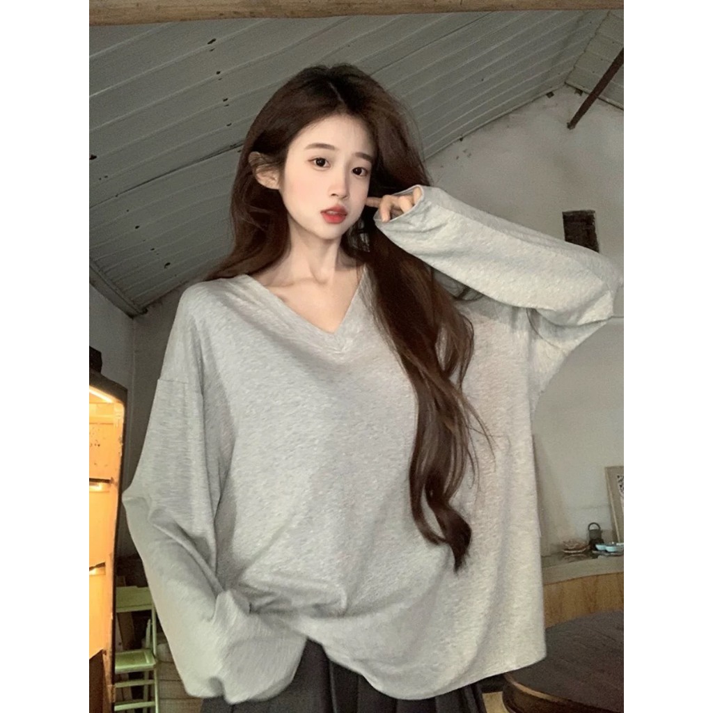 ÁO THUN TAY DÀI CỔ TIM TRƠN FORM RỘNG DỄ PHỐI ĐỒ CHẤT VẢI CO GIÃN ĐẸP OVESIZE<72KG | BigBuy360 - bigbuy360.vn