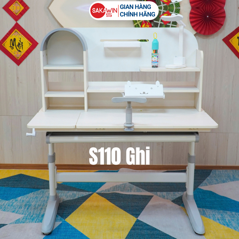 (Bản Cải Tiến) Bộ bàn học chống gù Sakawin S110 Bàn học cho bé tiểu học Điều chỉnh chiều cao bằng tay quay. | BigBuy360 - bigbuy360.vn