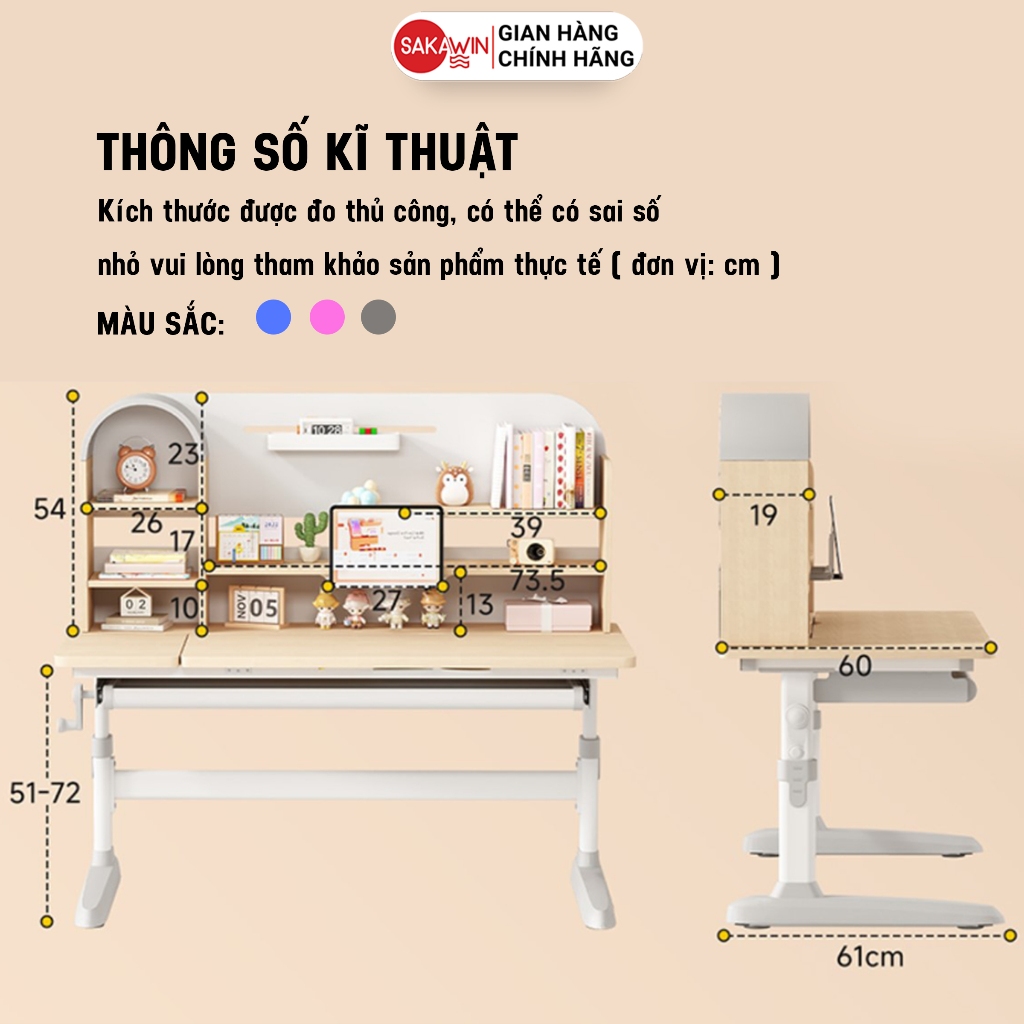 (Bản Cải Tiến) Bộ bàn học chống gù Sakawin S110 Bàn học cho bé tiểu học Điều chỉnh chiều cao bằng tay quay. | BigBuy360 - bigbuy360.vn