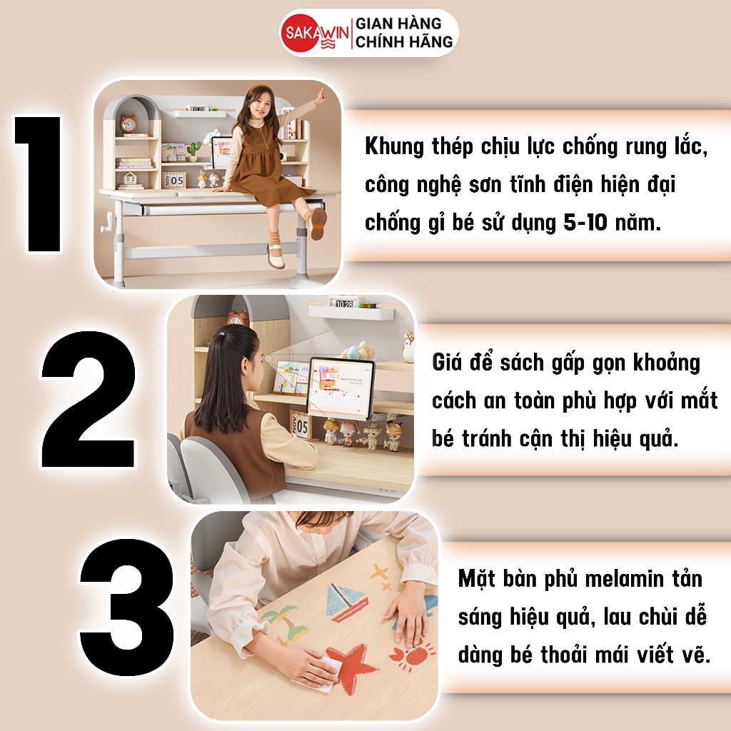 (Bản Cải Tiến) Bộ bàn học chống gù Sakawin S110 Bàn học cho bé tiểu học Điều chỉnh chiều cao bằng tay quay. | BigBuy360 - bigbuy360.vn