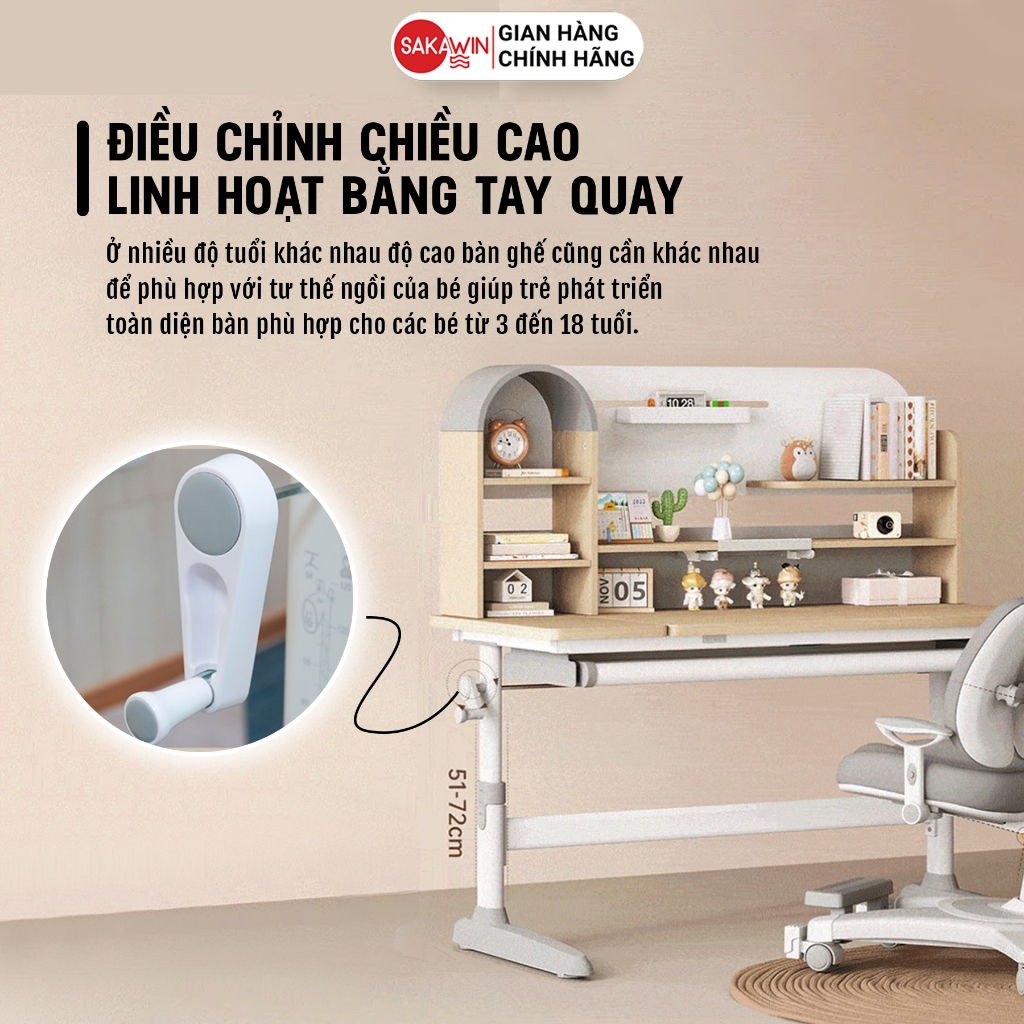 (Bản Cải Tiến) Bộ bàn học chống gù Sakawin S110 Bàn học cho bé tiểu học Điều chỉnh chiều cao bằng tay quay. | BigBuy360 - bigbuy360.vn