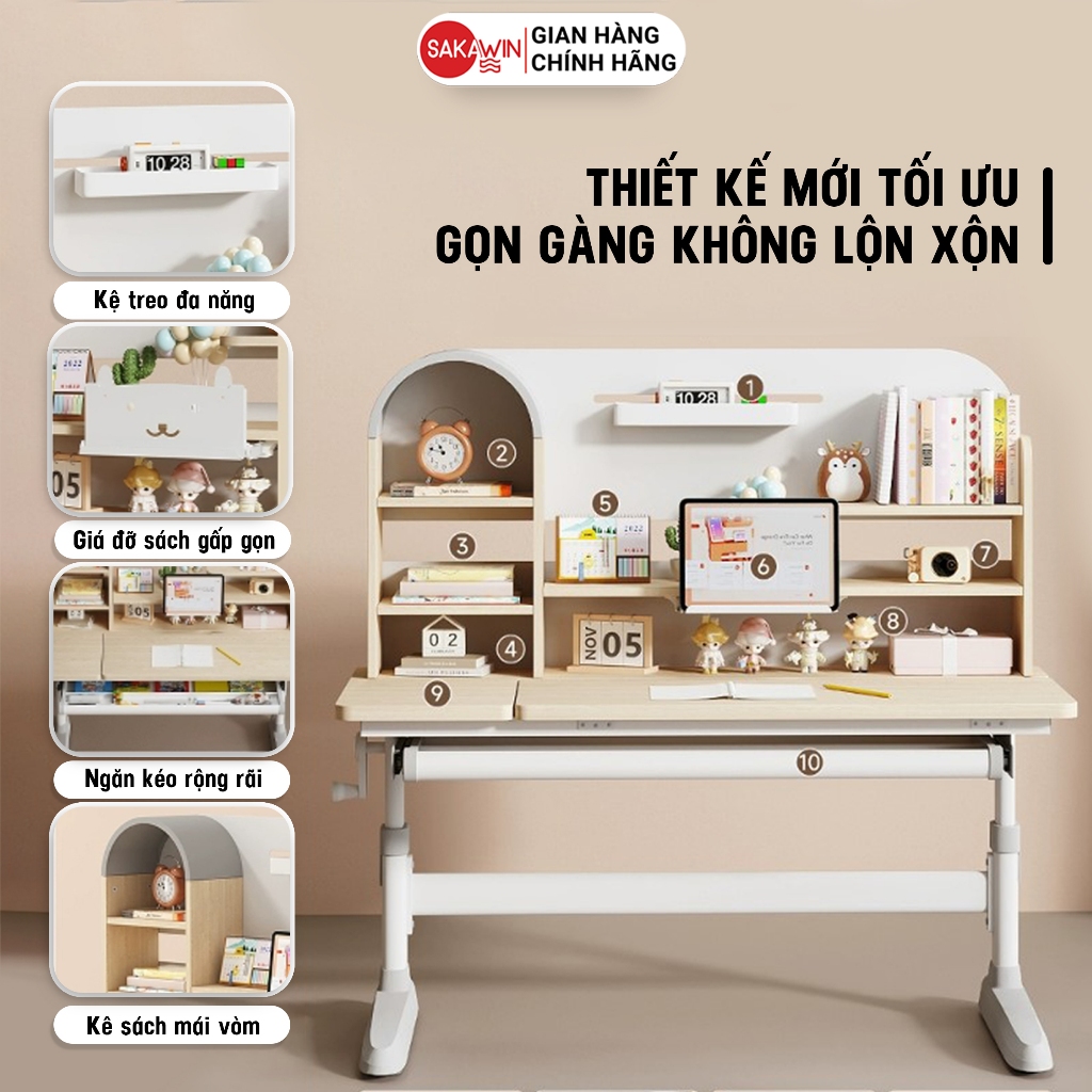 (Bản Cải Tiến) Bộ bàn học chống gù Sakawin S110 Bàn học cho bé tiểu học Điều chỉnh chiều cao bằng tay quay. | BigBuy360 - bigbuy360.vn