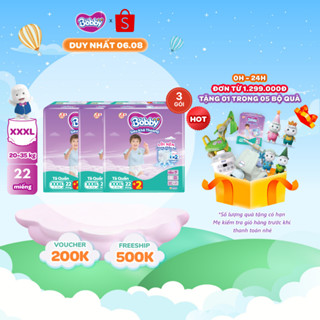Combo 03 gói tã quần Bobby Siêu Khô Thoáng - 100% Thoáng Khí Jumbo S46/M42/L36/XL32/XXL28/XXXL22