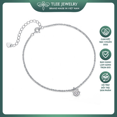 Lắc chân bạc TLEE dây xù lấp lánh treo ổ đá tròn 6mm bạc s925 cao cấp TLEE JEWELRY LC0141