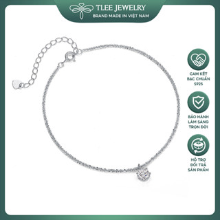 Lắc chân bạc TLEE dây xù lấp lánh treo ổ đá tròn 6mm bạc s925 cao cấp TLEE JEWELRY LC0141