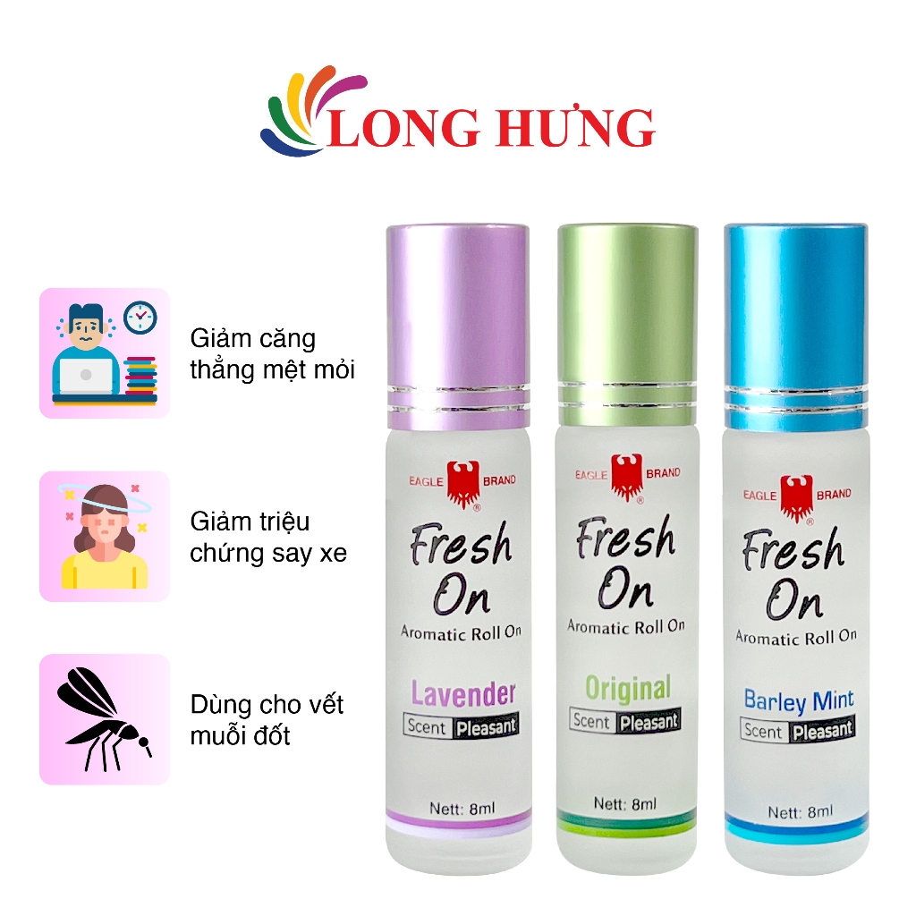 Combo Dầu lăn giảm căng thẳng Eagle Brand Fresh On (8ml) - Lavender + Original + Barley Mint