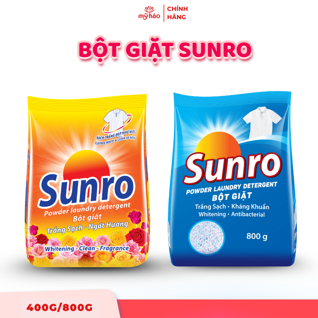 Combo Bột Giặt Trắng Sáng Ngát Hương Sunro Mỹ Hảo | Sạch Mùi Ẩm Mốc Do Thời Tiết | Túi 400GRx8/ 800G