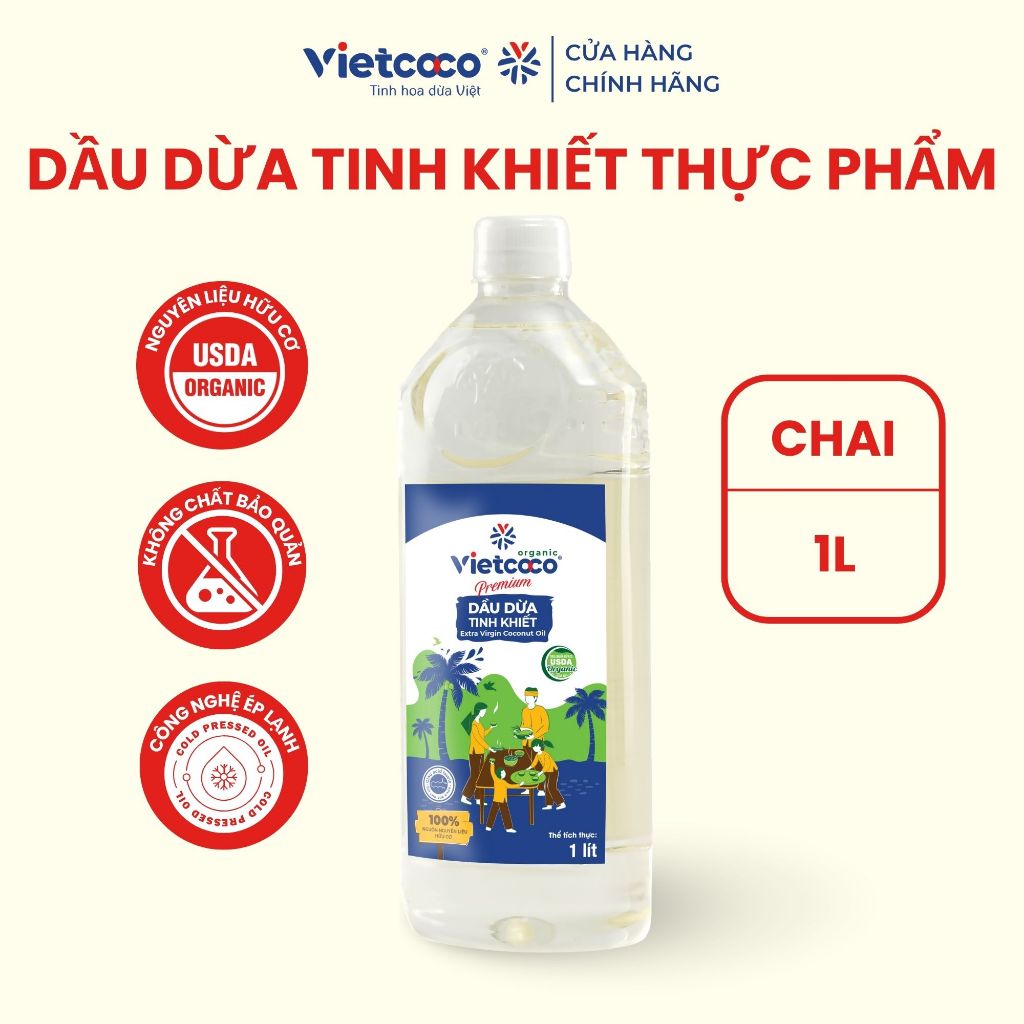 Dầu dừa tinh khiết Organic VIETCOCO chai PET 1 lít