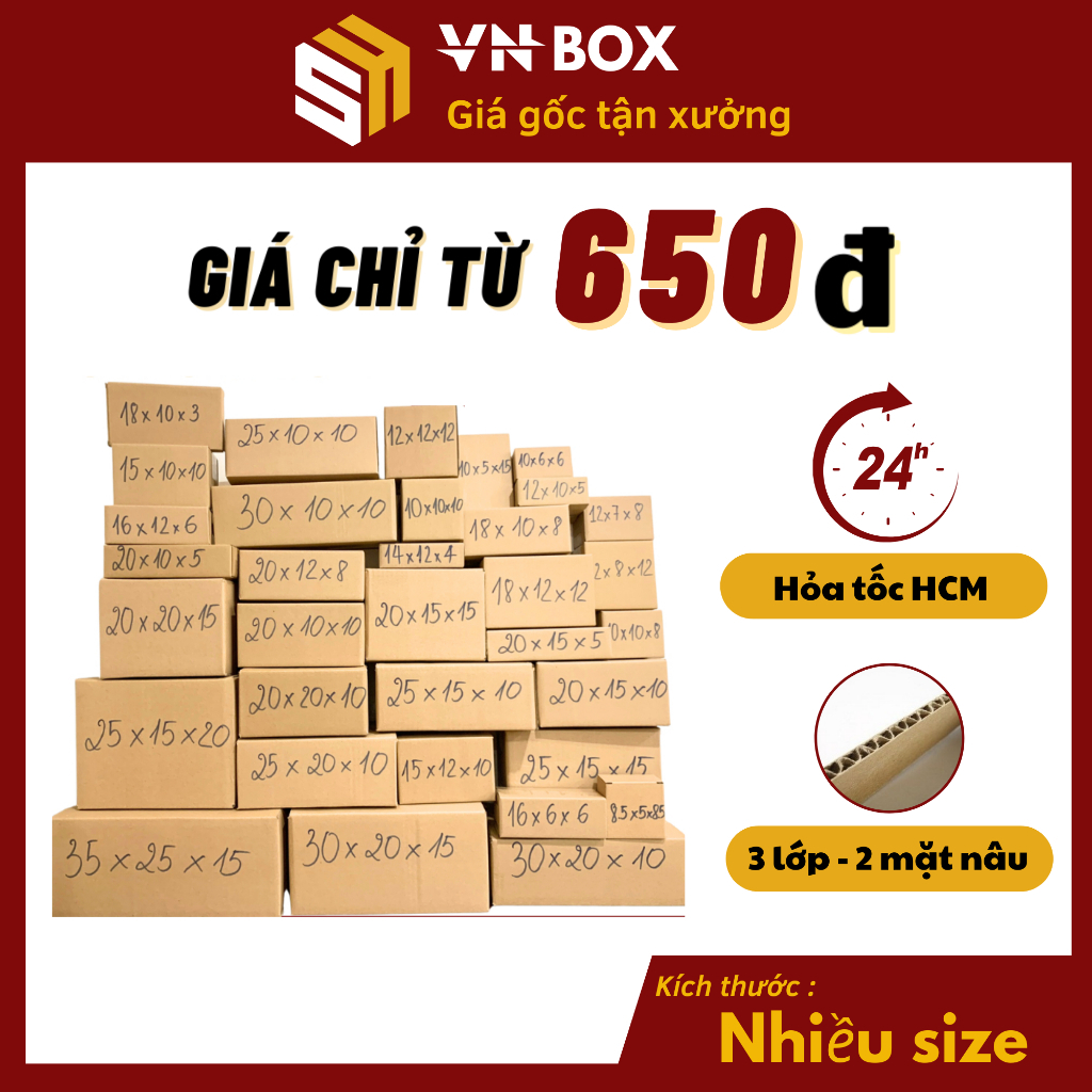 Combo 10 Hộp carton đóng gói hàng nhiều kích thước giá rẻ, size đựng phụ kiện mỹ phẩm  - VN BOXHCM