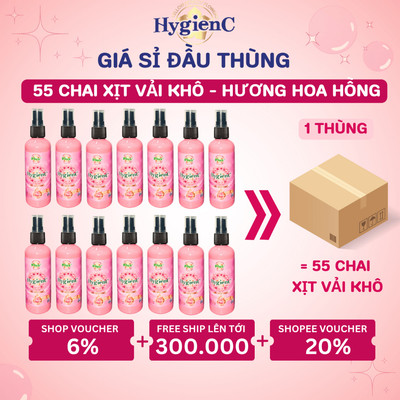 [Sỉ Thùng] Thùng 55 Chai Xịt Xả Vải Khô HygienC Plus 100ml/Chai - Hương Hoa Hồng (Dịu Dàng)