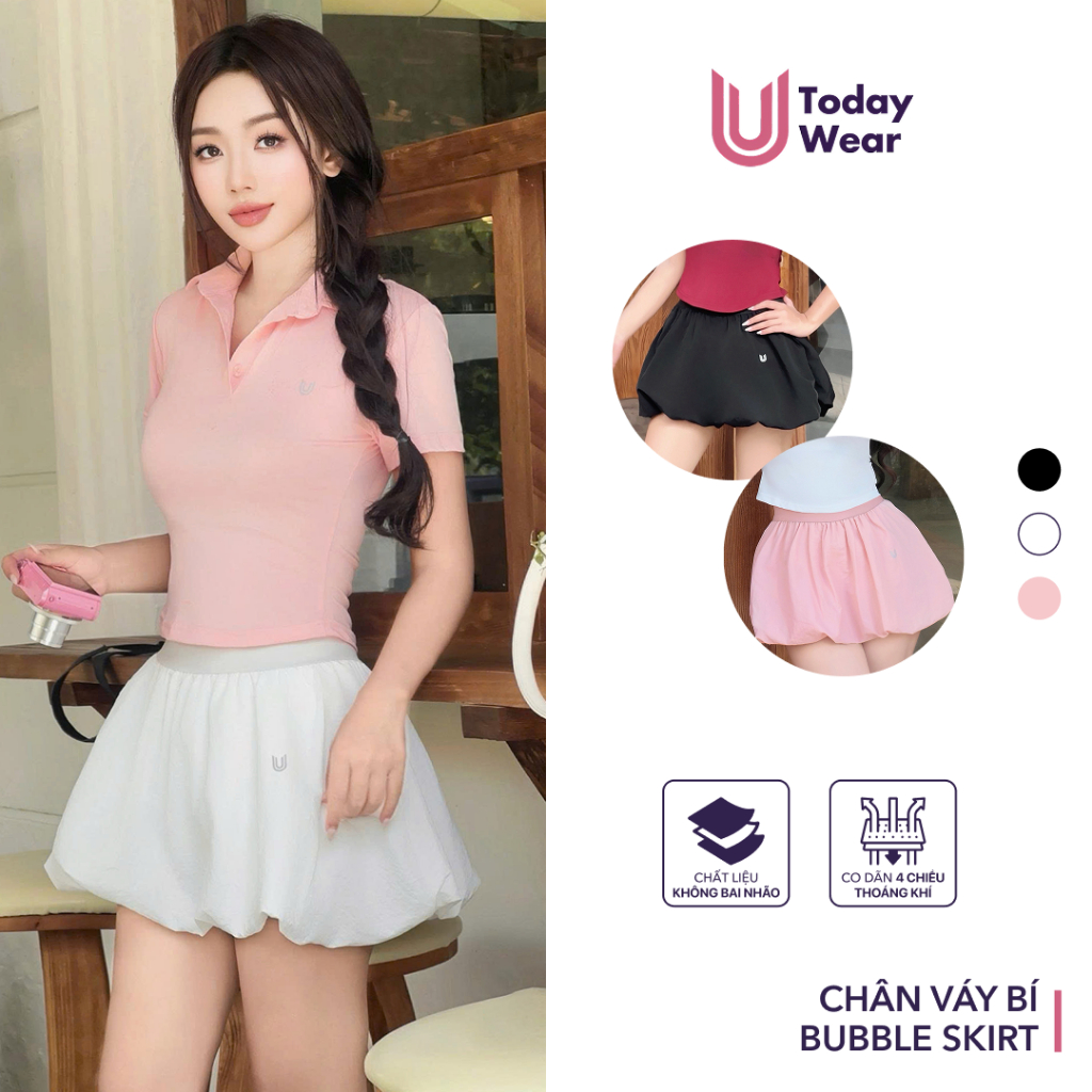 Chân váy ngắn bí ngô Bubble Skirt dáng xoè 2 lớp may sẵn lớp bảo hộ chơi thể thao cầu lông tennis pickleball