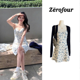 Set hai món áo khoác cardigan thun tăm mix váy 2 dây hoa nhí thắt nơ vai xinh xắn phong cách Hàn Quốc ZEROFOUR