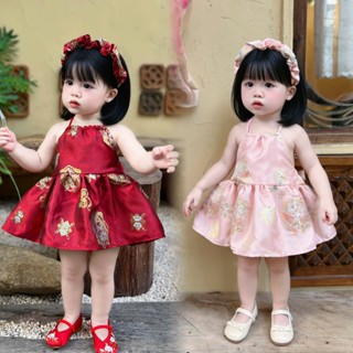 Váy Yếm Gấm Kèm Bờm Tóc Cho Bé Nhiều Màu