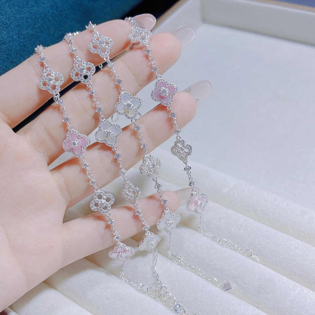 Lắc tay cỏ lá chuẩn bạc ta mẫu new hót 02 mầu