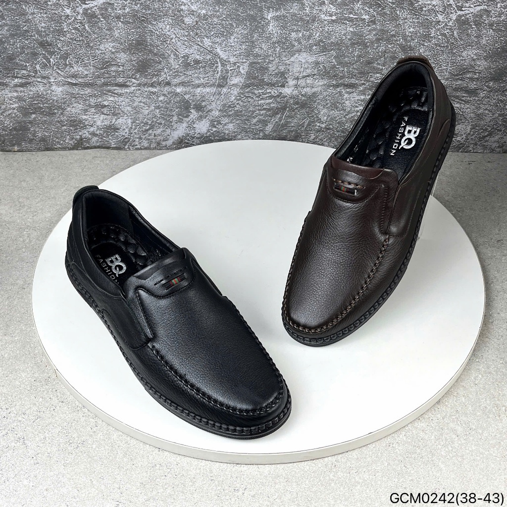 BQ | Giày nam size 38-43 giày mọi da bò cao cấp đế may khâu viên chắc chắn đi êm chân GCM0242