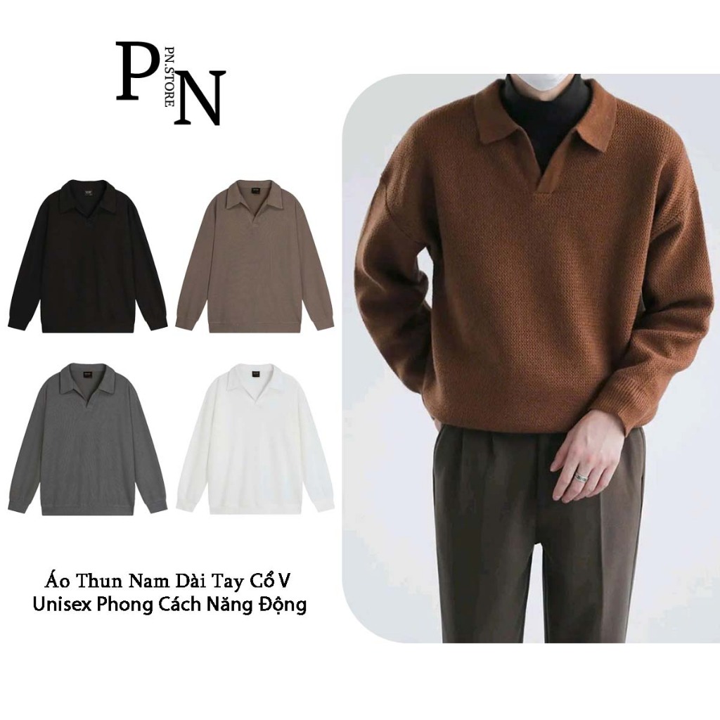 Áo Thun Nam PN STORE Dài Tay Cổ V Unisex Phong Cách Năng Động PLDT01