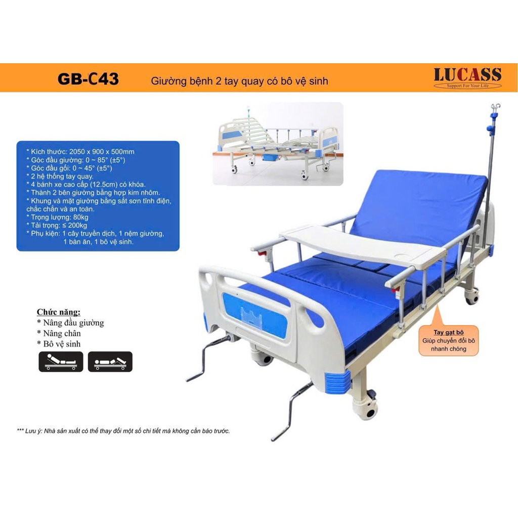 Giường bênh 3 tay quay Lucass GB-C43