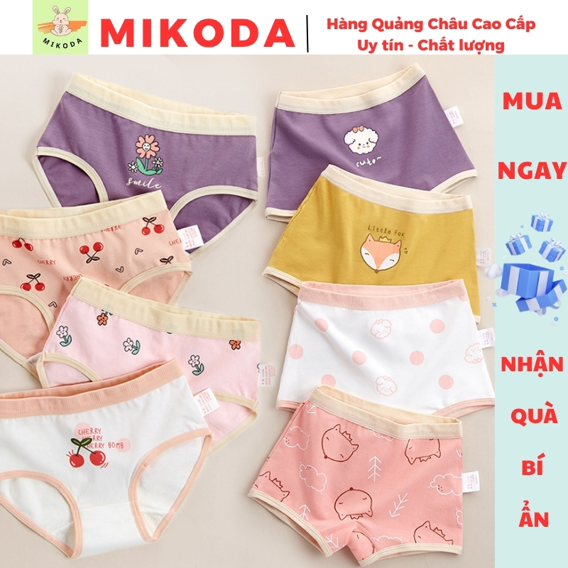 Quần Lót Bé Gái Tam Giác Chip Đùi Sét 4 Cái Chất Cotton Mềm Mịn Họa Tiết Xinh Xắn, Dễ Thương MIKODA  QL4