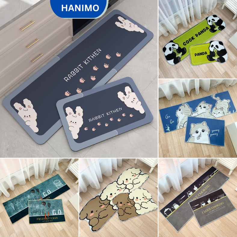 Bộ 2 thảm bếp nỉ lì lau chân, chống trơn trượt, trải sàn nhà bếp phòng khách phòng tắm - HANIMO HA02