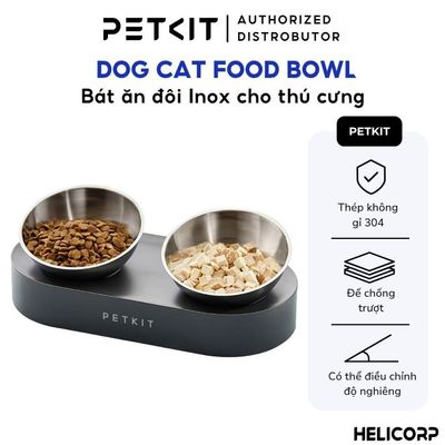 Bát Ăn Đôi Inox, Chén Ăn Chống Gù Cho Chó Mèo Nghiêng 15 Độ Petkit