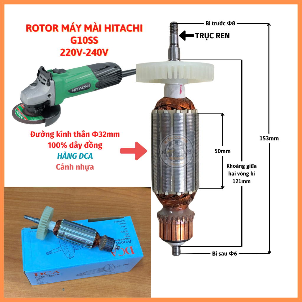 Rotor mài HITACHI G10SS, G10SS2, G12SS 220V - Tặng chổi than
