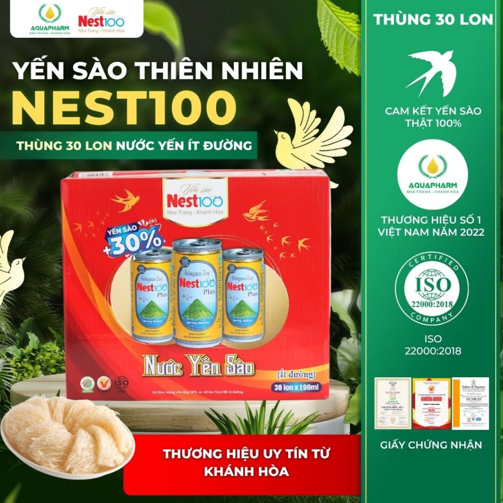 [30 Lon] Nước Yến Ít Đường Nest100 Plus - Giải Khát An Toàn, Bổ Dưỡng, Tăng Đề Kháng & Miễn Dịch,