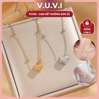   TITAN KHÔNG ĐEN GỈ  Bộ Dây Chuyền Vòng Tay Lắc Chân Trái Tim Ngọt Ngào VUVI Sang Trọng Không Phai Cho Nữ - DC513 