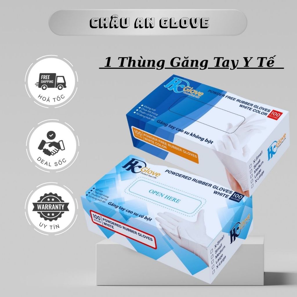 Găng Tay Y Tế, Bao Tay Latex Y Tế HK Glove Loại Có Bột, Không Bột 1 Thùng 10 Hộp
