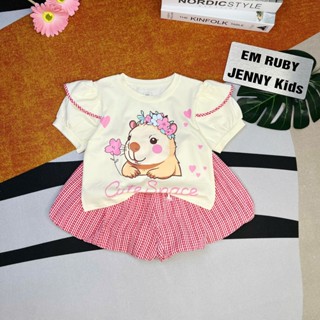 14-54kg Set bộ cotton Sun Moon bé gái áo tay ngắn quần đùi bí caro bèo capybara