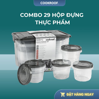 Hộp Nhựa Đựng Thực Phẩm Cookroof  29 hộp 6 Size Chất Liệu Nhựa PP5 chống tràn, dùng trong lò vi sóng