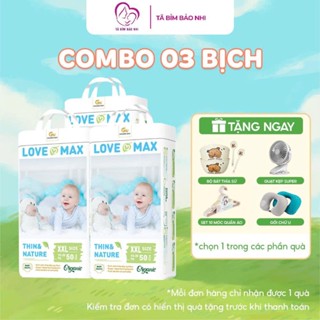   COMBO 3 BỊCH TẶNG QUÀ  Tã Bỉm LOVE MAX Organic Chính Hãng Bỉm Dán Quần Cho Bé Full Size 