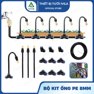  Bộ kit phun sương dây PE lõi nhôm 8mm uốn cong kèm béc phun sương 1 cửa cam đồng tưới cây làm mát 