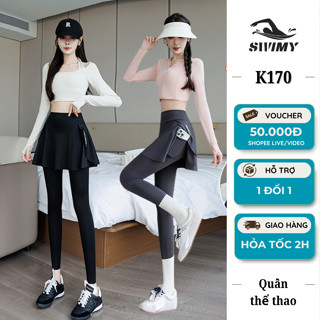 [K170] Quần dài chạy bộ phối váy che khuyết điểm, phù hợp tập gym, yoga, pilates SWIMY