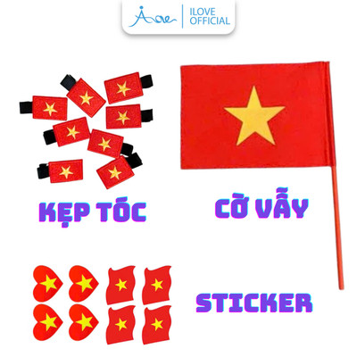 (CHỌN ĐÚNG PHÂN LOẠI HÀNG) Kẹp tóc lá cờ Tổ Quốc Việt Nam, Cờ Việt Nam, Cờ Vẫy cầm tay khai giảng, Sticker dán má cho bé
