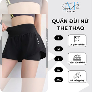 Quần đùi nữ có lớp bảo hộ tập thể thao gym yoga chạy bộ SUNNYCHIC 2 lớp có túi đựng điện thoại vải siêu mát [67]
