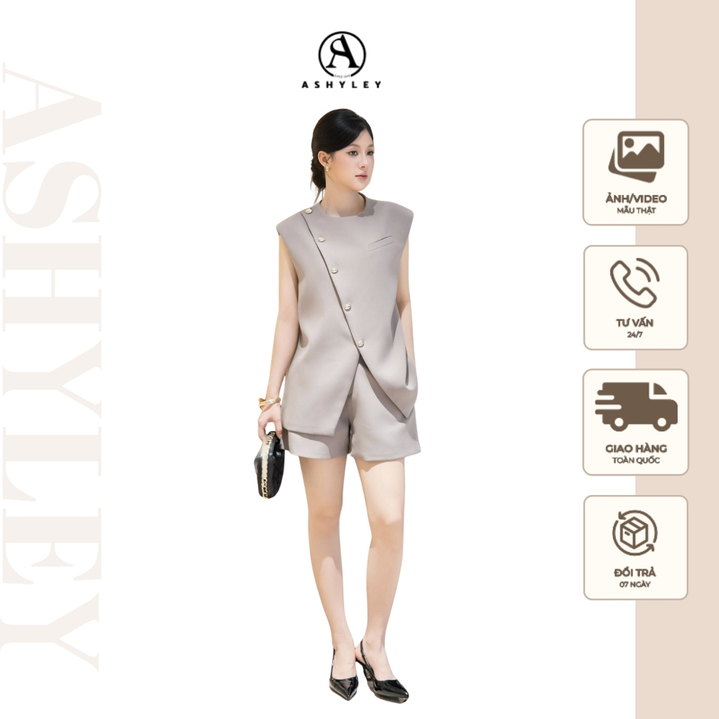 [Lẻ áo] Ashyley Amari Top - Áo suông đính cúc