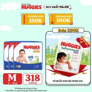 Combo 3 Tã quần Huggies Skincare Mega Jumbo M106/L96+8/XL84+4/XXL76+4