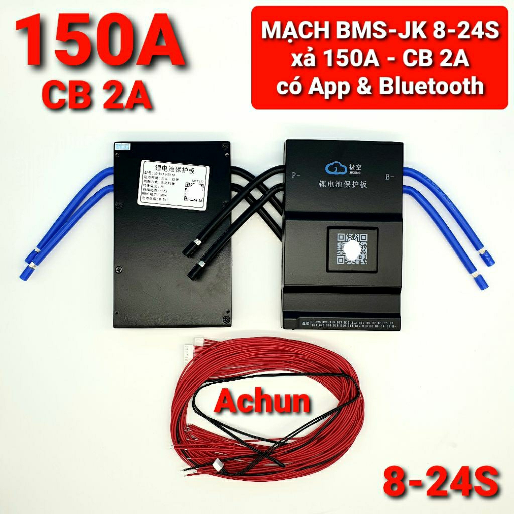 Achun -TẶNG NÚT NGUỒN- BMS JK 8 - 24S - MẠCH BẢO VỆ DÒNG XẢ 40A ĐẾN 200A CÂN BẰNG CHỦ ĐỘNG VÀ CÓ BLU
