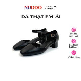  Giày Bít Mũi Nữ Cao Gót 3 5 Phân Đế Vuông ,Giày Sandal Nữ Bít Hậu Da Thật Cao Cấp NUDDO N355 